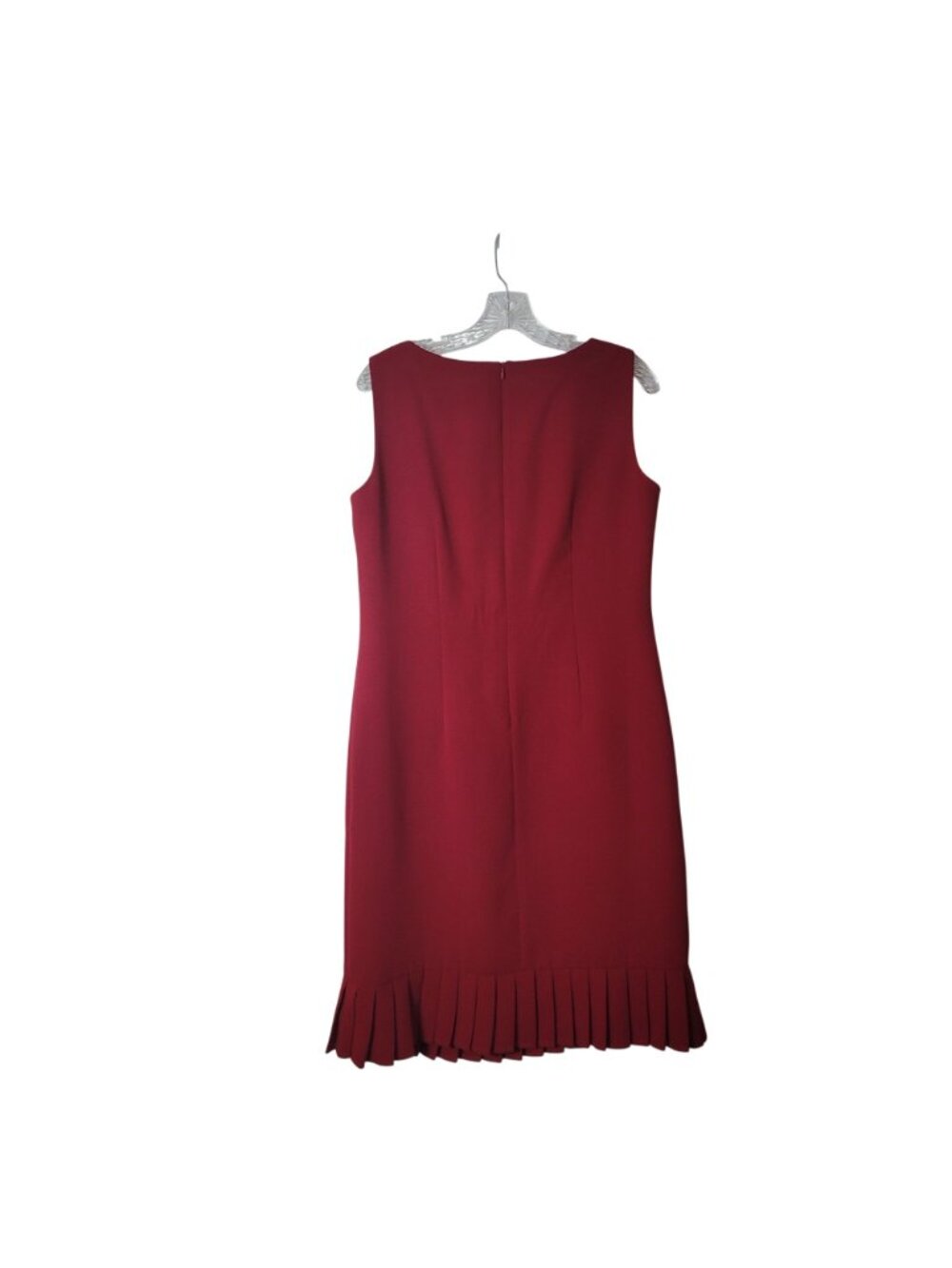 Red Sleeveless Pleat Hem Sheath Dress Minimalist Professional Chic Modern Timele - Picture 6 of 10